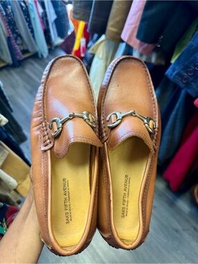 Saks Fifth Avenue Brown Leather Bit-Detail Loafers